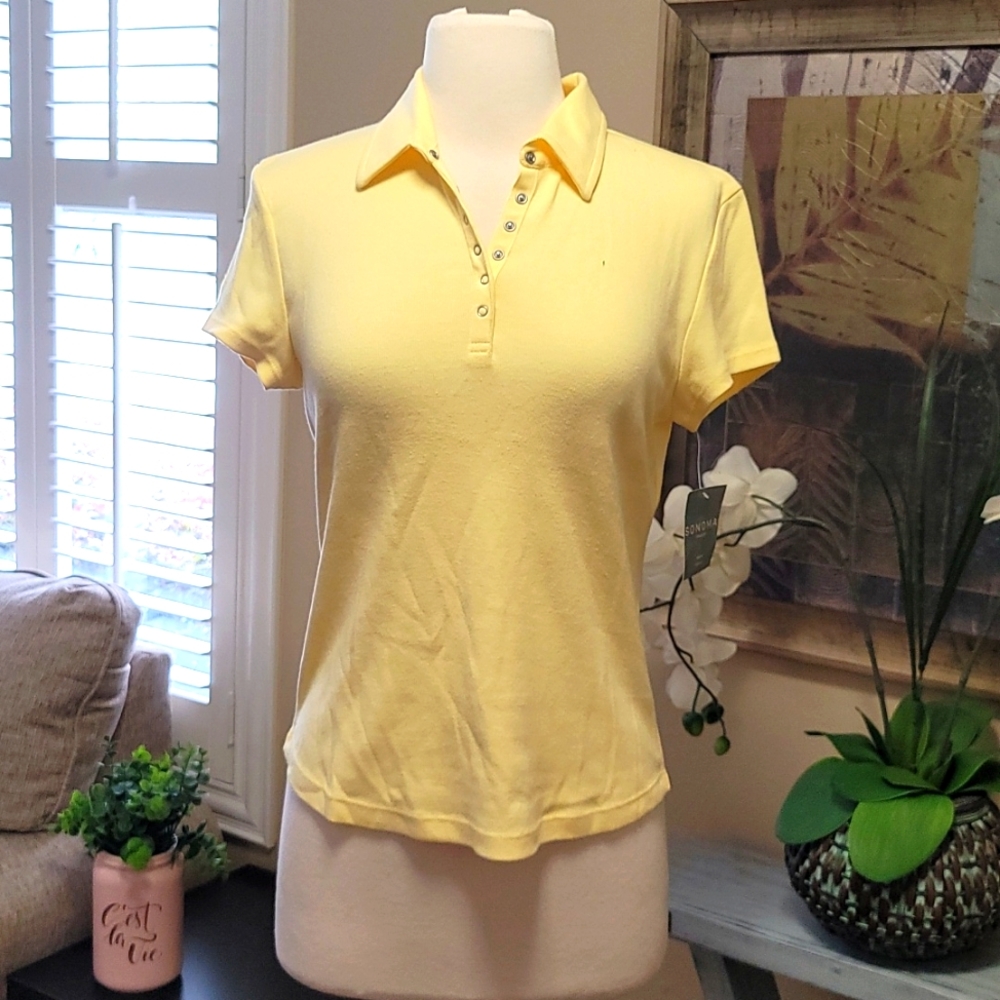 Sonoma Womens Yellow Casual Polo Shirt
